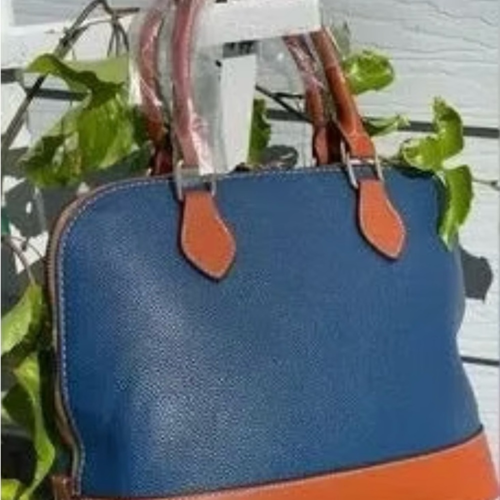 Blue and Brown Pebbled Vegan Leather Satchel NEW - Picture 4 of 8
